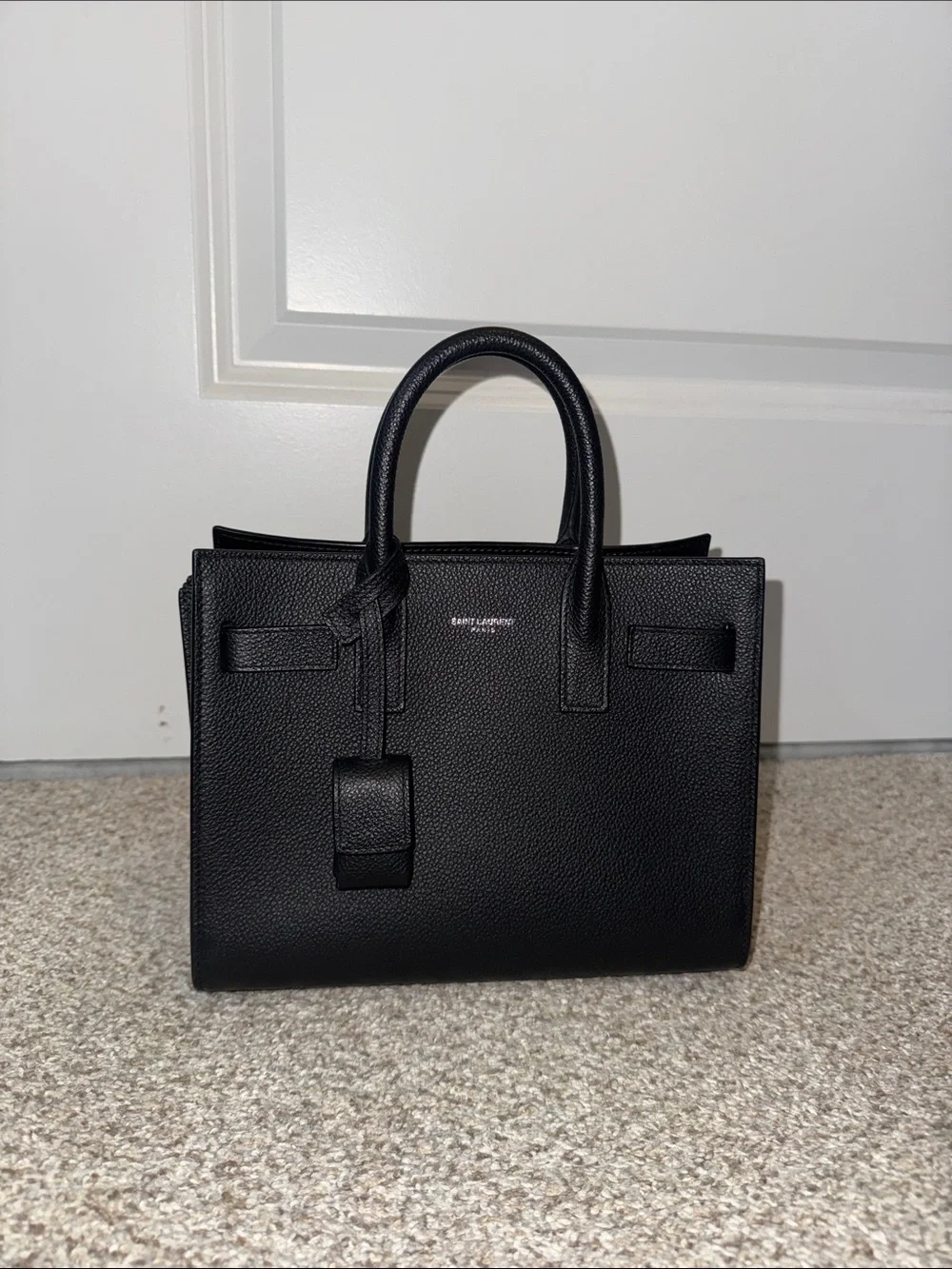 Saint Laurent Black Pebbled Leather sac de Jour